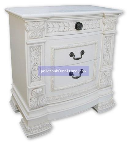 3 Drawer Carved Bedside Indonesia Furniture