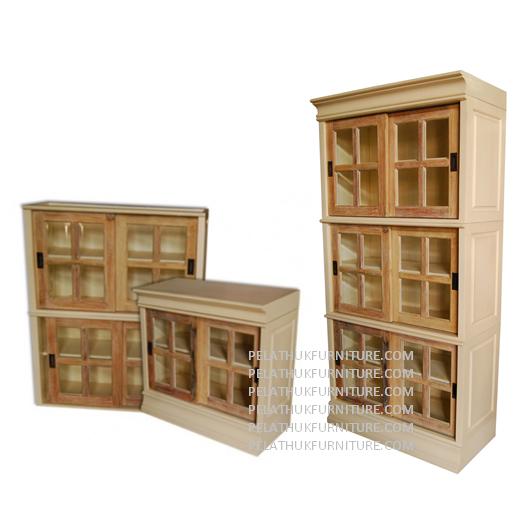 Stackable Display Cabinet with Sliding Doors  Indonesia Furniture
