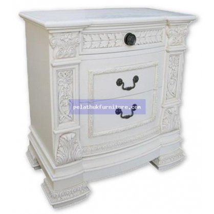 3 Drawer Carved Bedside Painted Finish  Chests Indonesia Furniture