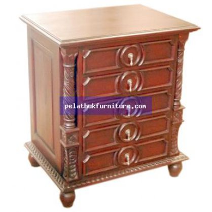 5 Drwer Column Nitestand Antique Reproductions  Bedside Chests Indonesia Furniture