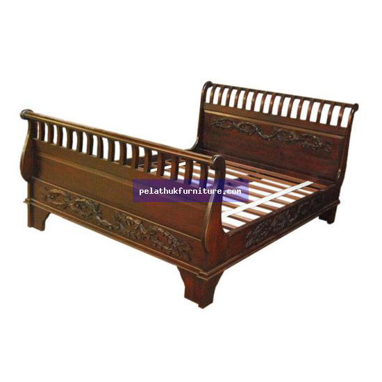 Carved Sleigh Bed . Antique Reproductions  Beds Indonesia Furniture