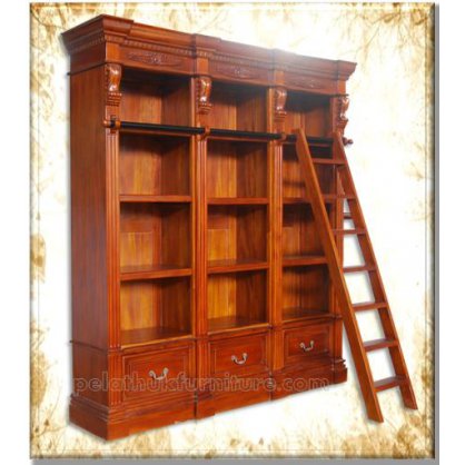 Library Bookcase with Ladder Indonesia Furniture
