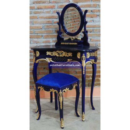 Petite Dressing Table in Blue and Gold finish Painted Finish  Dressing Table Indonesia Furniture