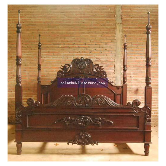 Poster Bed King -Bird Motif Antique Reproductions  Beds Indonesia Furniture