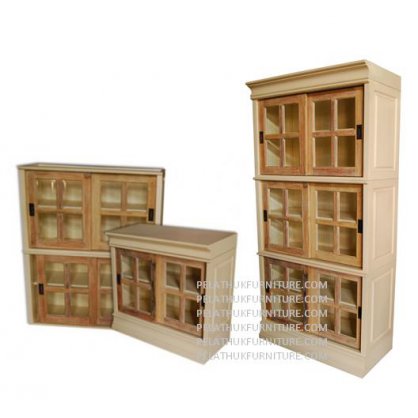 Indonesia Furniture Stackable Display Cabinet with Sliding Doors 