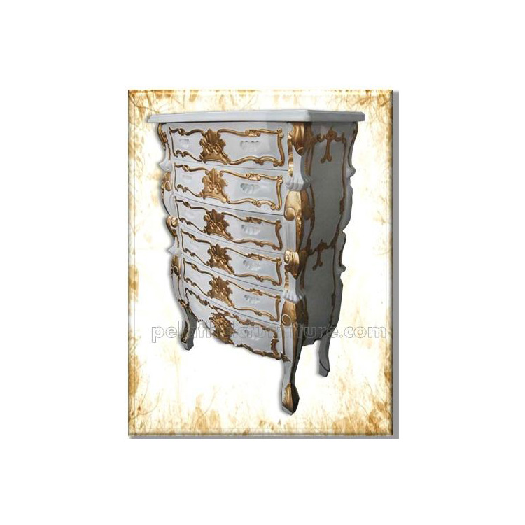 6 Drawer Rococo Chest White Gold Indonesia Furniture