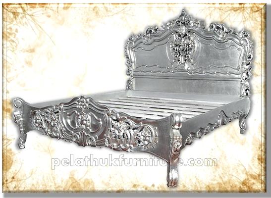 Rococo Bed queen Silver Leaf Indonesia Furniture