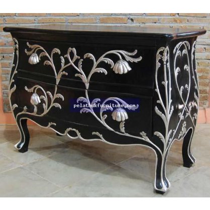 2 Drawer Bombe Chest Gold and Silver Leaf Finish  Consoles Indonesia Furniture