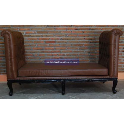 Chesterfield Sofa Bed with Authentic Leather Painted Finish  Chairs and Sofas Indonesia Furniture