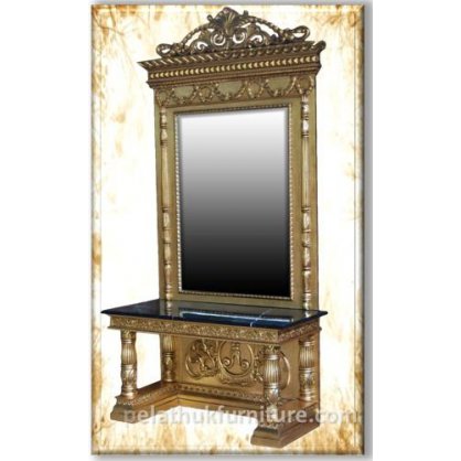 Hall Stand with Black Marble Top Gold and Silver Leaf Finish  Consoles Indonesia Furniture