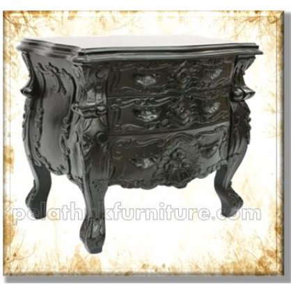Rococo 3 Drwer Wide Chest Black Rococo Bedroom   Indonesia Furniture